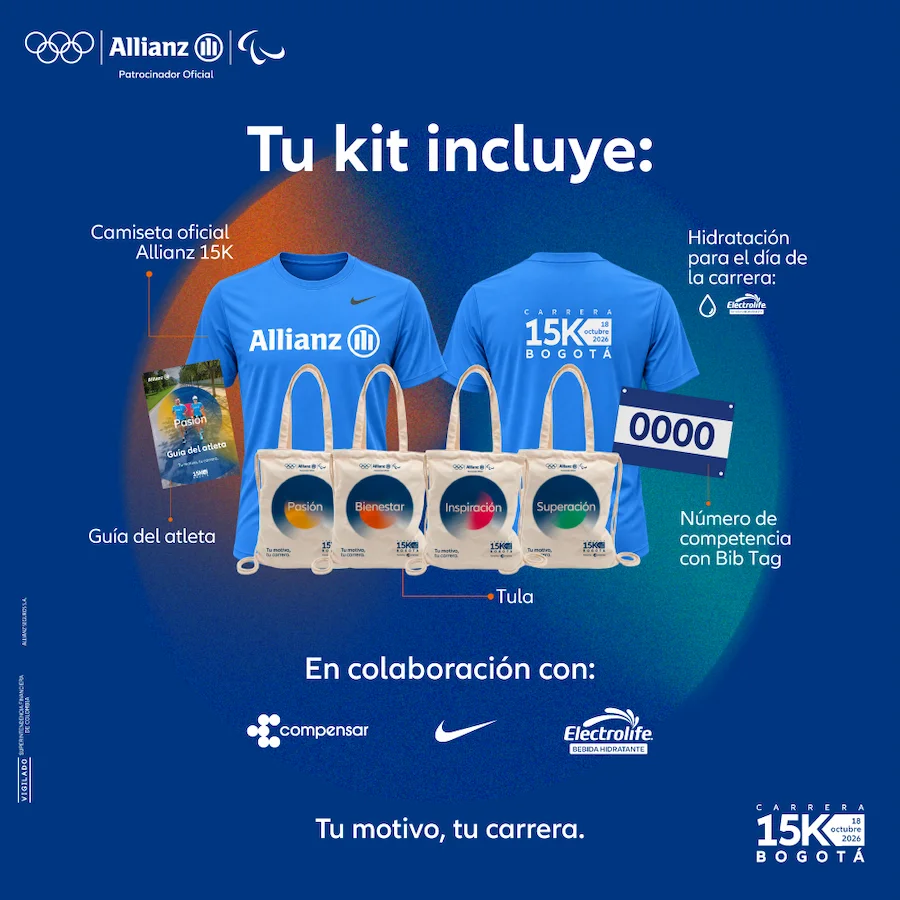 Kit de participación carrera Allianz 15K Bogotá 2026