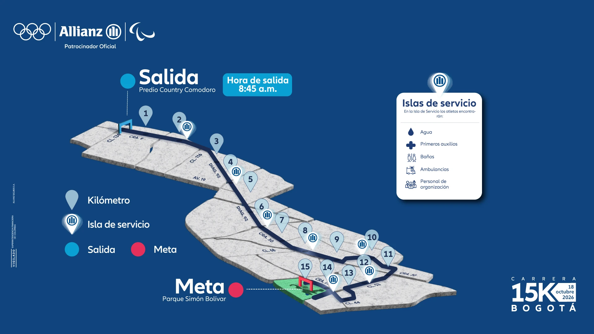 Mapa del recorrido Allianz 15K Bogotá 2026
